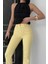 Paçaları Dikişsiz ve Yüksek Belli Kadın Kot Pantolon Mom Fit Jean Açık Sarı 5