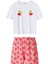 Kadın Beyaz Kiraz Desen Tişört Şort Takım 4