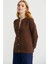 Düğmeli Oversize Angora Triko Hırka - Kahve 4