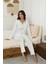Kadın Ribana Kumaş Beyaz Desenli Pijama Takımı - 9600 2