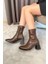 Kadın Kahverengi Bot 7 cm Kalın Topuklu Streç Boots 4
