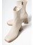 Kadın Marina Krem Bot 7 cm Kalın Topuklu Streç Boots 4