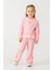 Kız Çocuk Pamuklu Pembe Fisto Detaylı Sweatshirt Eşofman Takım - Konforlu Günlük Giyim 1