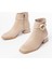 Bej Süet Toka Aksesuarlı Topuklu Fermuarlı Günlük Kadın Bot 4