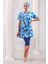 Lacivert Desenli Kısa Kollu Likralı Yarı Kapalı Kadın Tesettür Mayo Takım 3