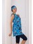 Lacivert Desenli Kolsuz Likralı Yarı Kapalı Kadın Tesettür Mayo Takım 5