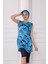 Lacivert Desenli Kolsuz Likralı Yarı Kapalı Kadın Tesettür Mayo Takım 6