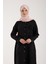 Kadın Büyük Beden Uzun Tunik, Yakasında Taş Işlemeli Nakışlı Rahat Tesettür Tunik Siyah 7