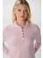 Kadın Fiona Viskon Polo Yaka Şeritli Pembe Triko Kazak 1