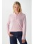 Kadın Fiona Viskon Polo Yaka Şeritli Pembe Triko Kazak 2