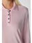 Kadın Fiona Viskon Polo Yaka Şeritli Pembe Triko Kazak 3