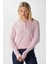 Kadın Fiona Viskon Polo Yaka Şeritli Pembe Triko Kazak 4