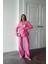 Pembe Beli Kuşaklı Ceket ve Pantolon Parlak Takım 1