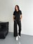 Osy Modal Yumuşak Dokulu Kumaş Kısa Kollu Yakalı T-Shirt Pantalon Ikili Takım- Siyah 3