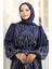 Saten Taşlı Abiye Elbise 5803-03 Lacivert 4