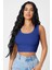 Kadın Lacivert Kare Yaka Crop Top Bluz 1