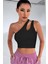 Kadın Siyah Tek Omuz Cut Out Detaylı Crop Top Bluz 3