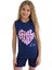Minykids Kalp Desen Lacivert Askılı Şortlu %100 Pamuklu Kız Çocuk Pijama Takım 1