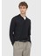 Siyah Polo Yaka Düz Örgü Yün Karışımlı Triko Kazak 1