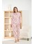Kadın Petek Kumaş Kalp Desenli Bisiklet Yaka Pijama Takımı - 8915 1