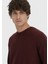 Bordo Bisiklet Yaka Düz Örgü Yün Karışımlı Triko Kazak 3