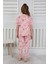 Minykids Kedi Desen Pembe Kısa Kollu %100 Pamuklu Kız Çocuk Pijama Takım 3