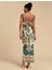 Tropikal Desenli Askılı Bağlamalı Uzun Elbise 4