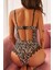 Kadın Kahverengi Leopar Desenli V Yaka Desteksiz Body – %90 Polyester, %10 Likra Rahat Kesim 2