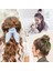 3'lü Fular Scrunchie Fularlı Saç Lastiği - Kadın Fularlı Simit Toka Lastikli Saç Tokası Renk-2 5