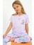 Minykids Unicorn Desen Lila Kısa Kollu %100 Pamuklu Kız Çocuk Pijama Takım 1