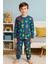 Minykids Geometrik Desen %100 Pamuk Petrol Mavi Erkek Çocuk Pijama Takım 1