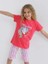 Minykids Unicorn Desen Koyu Pembe Kapri %100 Pamuklu Kız Çocuk Pijama Takım 1