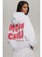 Kadın Oversize Baskılı Kapüşonlu Sweatshirt White 1
