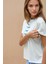 Kadın Baskı Detaylı Regular Fit Bisiklet Yakalı %100 Pamuklu T-shirt Blue 3