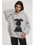Kadın Oversize Baskılı Kapüşonlu Sweatshirt Gri 1