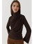 Kadın Şık Uzun Kollu Slim Fit Yuvarlak Yaka Üst Mocha Kahvesi 2