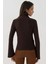 Kadın Şık Uzun Kollu Slim Fit Yuvarlak Yaka Üst Mocha Kahvesi 4
