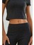 Kadın Slim Fit Triko Crop Bluz Grey 5