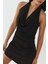 Kadın Degaje Yakalı Drape Detaylı Mini Elbise Siyah 2