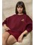 Kadın İşlemeli Rahat Kesim Pamuklu Sweatshirt Red 1