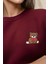Kadın İşlemeli Rahat Kesim Pamuklu Sweatshirt Red 3