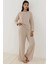 Kadın Yumuşak Dokulu Rahat Kesim Örme Pijama Takımı Natural 1