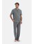 Gri Kısa Kollu Yarım Patlı Tişört Pantolon Pijama Takımı 4