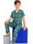 Minykids Kare Desen Yeşil Kısa Kollu Önden Düğmeli %100 Pamuklu Erkek Çocuk Pijama Takım 1