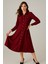 Kadın Bordo Cepli Midi Gömlek Elbise 2