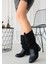 Jolin Siyah Cilt Süet Detaylı Çizme 5