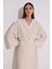 Dokulu Kruvaze Kapamalı Elbise Natural 3