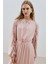 Uzun Büzgülü Şifon Elbise Pudra 3