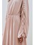 Uzun Büzgülü Şifon Elbise Pudra 6
