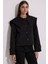 Geniş Yaka Crop Trençkot Siyah 2